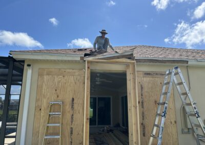 Cutting away roof for chimney